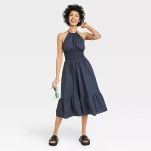 A New Day - Sleeveless Halter Poplin Dress - Navy Blue
